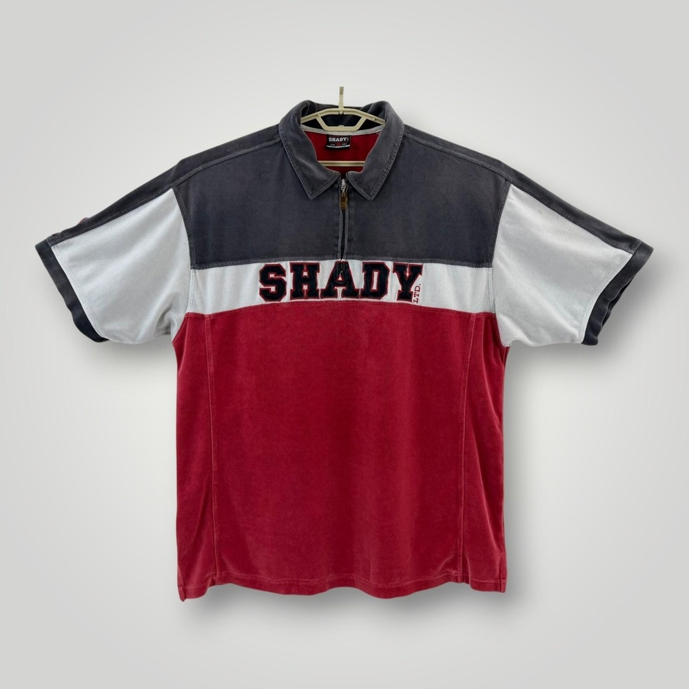 Vintage Shady Ltd Polo Mens 2XL Red Velour Colorblock 1/4 Zip Y2K Streetwear